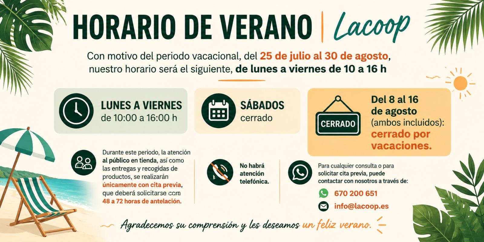 LACOOP Horario Verano 2026